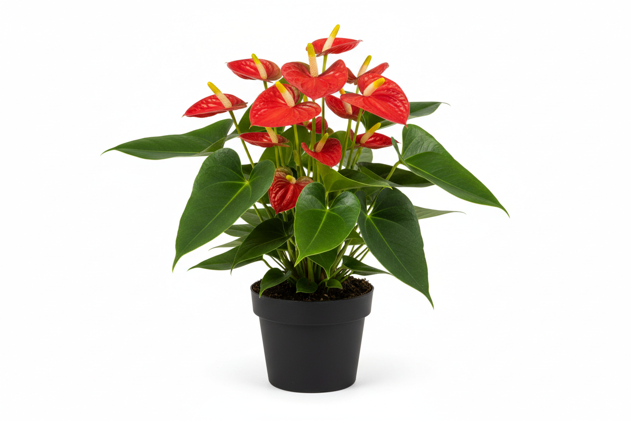 anthurium rouge dans pot noir de 8 pouces