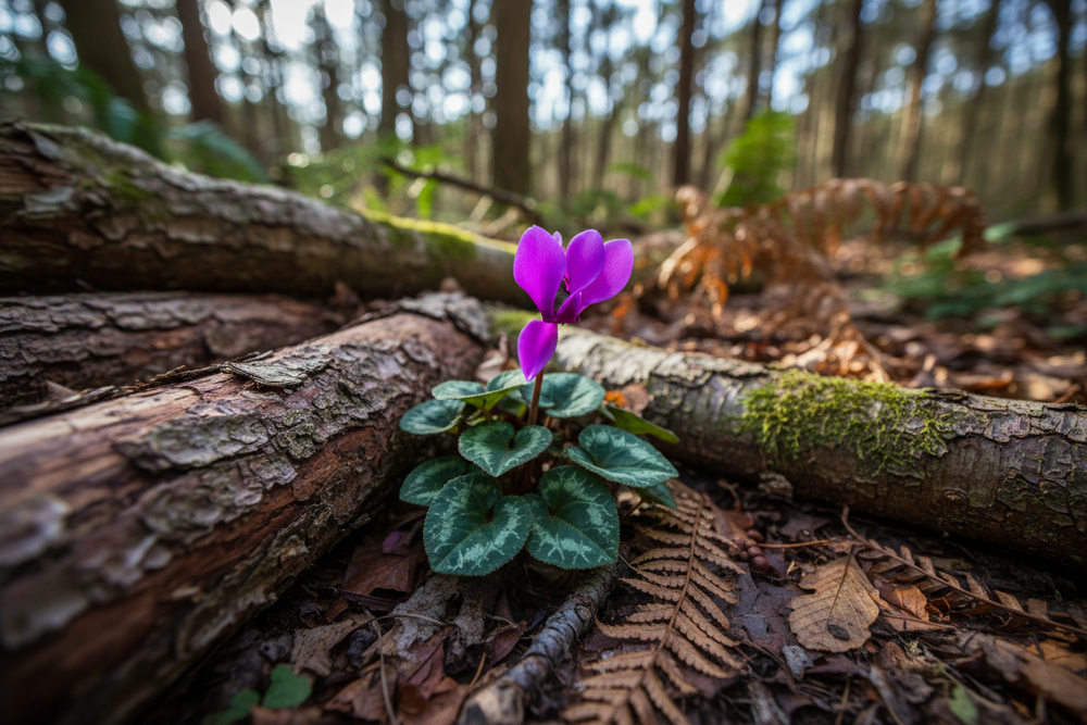 
                  
                    cyclamen violet dans un fond de bois
                  
                