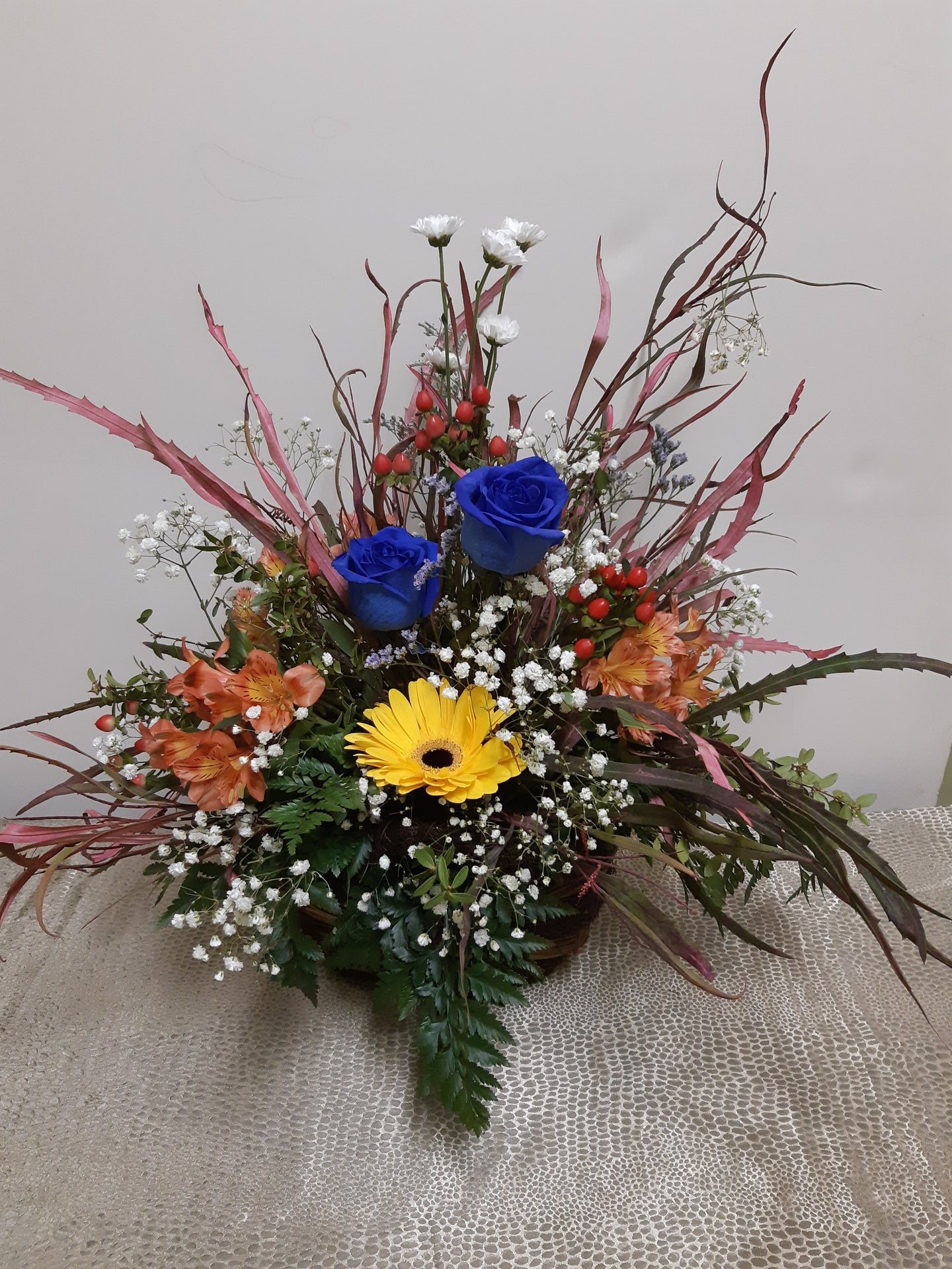 Bouquet naturel et champêtre avec Roses et Gerberas