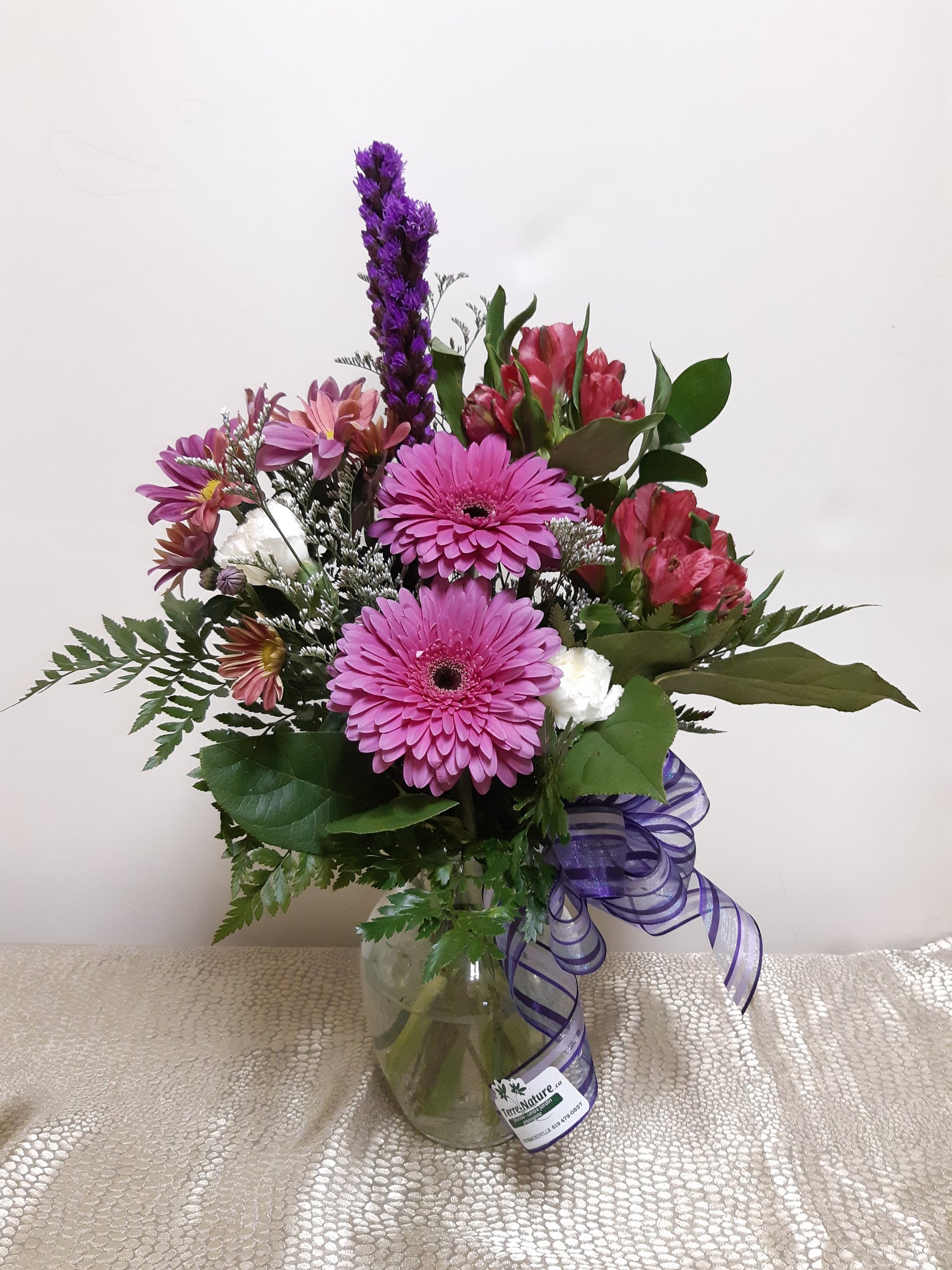 Bouquet avec Gerberas, Alstroemerias et Liatris