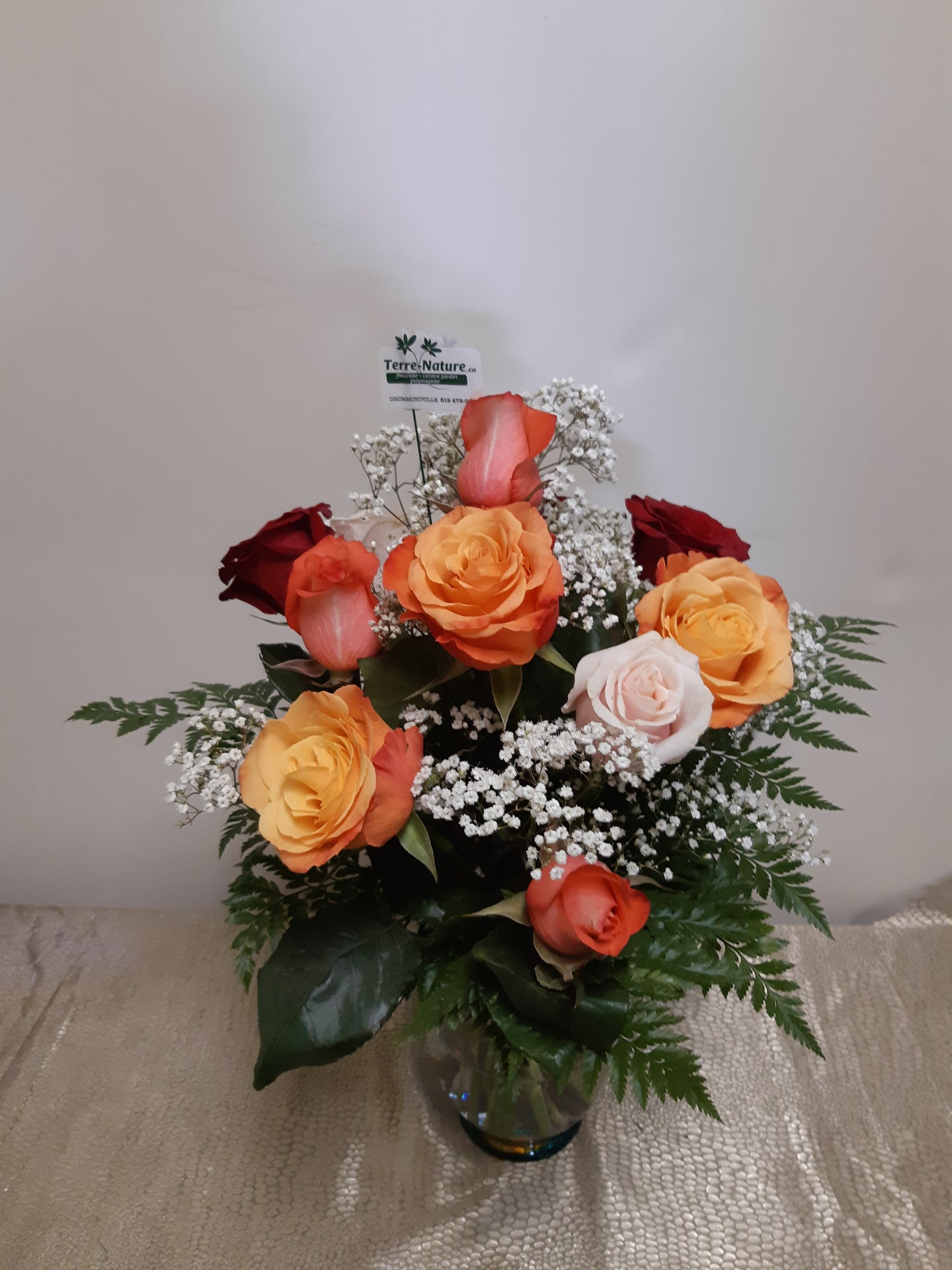 Bouquet de 12 Roses aux teintes chaudes