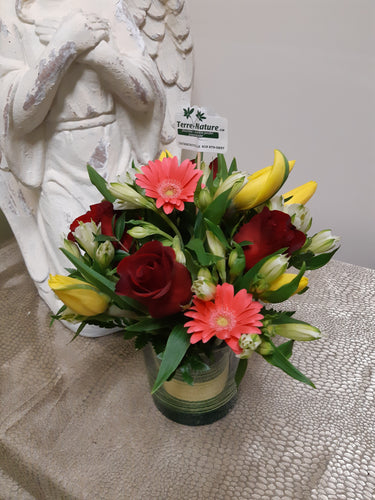 Bouquet avec Tulipes, Roses et Gerberas