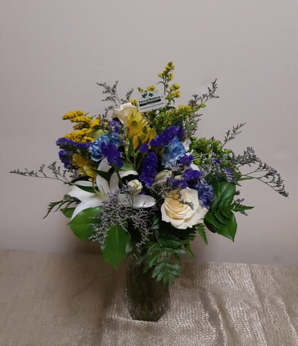 Bouquet tricolore avec Lys, Hydrangées et Roses