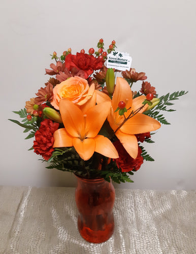Bouquet automnal et chaleureux avec Lys et Roses