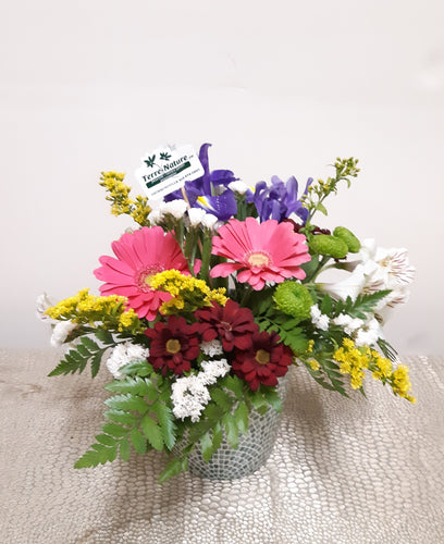 Bouquet champêtre et stylisé dans les tons de rose et violet